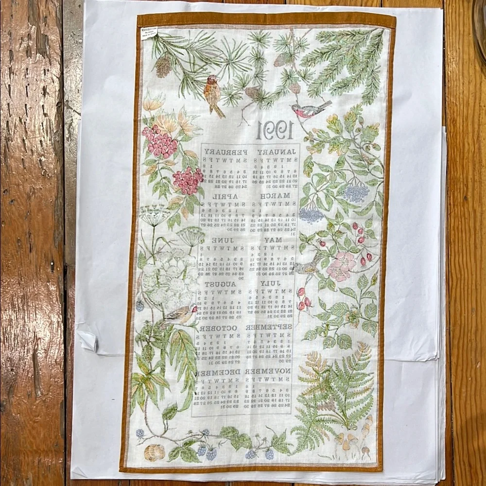 Vintage Floral 1991 Calendar Tapestry